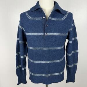 Vintage Towncraft Shetland Wool Striped Collared Sweater Men’s Large Blue READ
